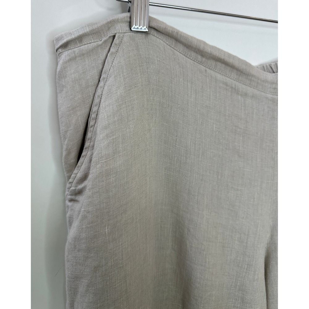 Flax 100% Linen Wide Leg Pants Medium - Large Taupe Tan Elastic Waist Lagonlook - Picture 3 of 15